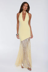 Light Hours Halter Sequin Maxi Dress Lemon
