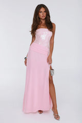 Shine Into Midnight Strapless Sequin Maxi Dress Pink