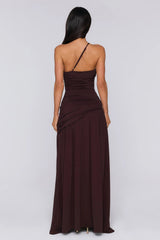 Spun In The Sun One Shoulder Maxi Dress Brown