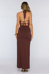 Showroom Dressing Halter Maxi Dress Brown