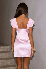 Forever The Vibe Satin Off Shoulder Mini Dress Pink