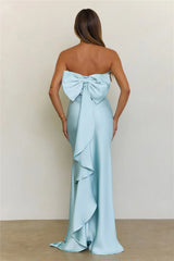 Soft Forever Mood Satin Strapless Maxi Dress Light Blue