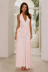 Soft Petal Muse Halter Maxi Dress Pink