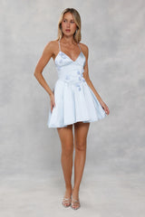 Sakura Dreams Satin Mini Dress Blue