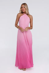 Flirt Fest Halter Pleated Maxi Dress Pink