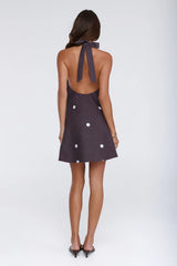 Starry Muse Polka Dot Halter Mini Dress Brown