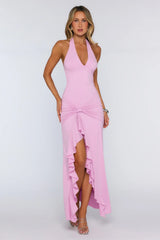 Modern Muse Halter Ruched Maxi Dress Lilac