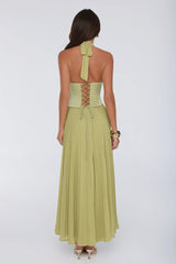 The Secret Waltz Halter Maxi Dress Lime