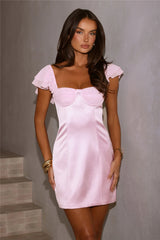 Forever The Vibe Satin Off Shoulder Mini Dress Pink