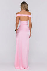Spark Babe Off Shoulder Satin Maxi Dress Pink