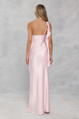 The Zafira One Shoulder Satin Maxi Dress Light Pink