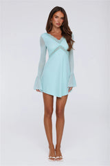 Flash Flair Long Sleeve Mini Dress Aqua