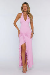 Modern Muse Halter Ruched Maxi Dress Lilac