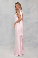 The Vivia Halter Satin Maxi Dress Light Pink