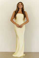Soft Forever Mood Satin Strapless Maxi Dress Yellow
