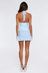 Darling Icon Lace Halter Mini Dress Blue