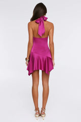 Warm Breeze Halter Satin Mini Dress Magenta