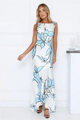 Beauty Untold Satin Maxi Dress Blue