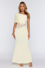 Soft Radiance Lace One Shoulder Maxi Dress Yellow