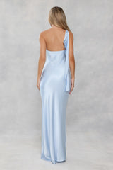 The Zafira One Shoulder Satin Maxi Dress Light Blue