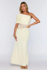 Soft Radiance Lace One Shoulder Maxi Dress Yellow
