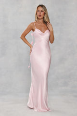 The Flora Satin Maxi Dress Light Pink