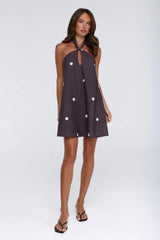 Starry Muse Polka Dot Halter Mini Dress Brown