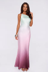 Glowing Spell One Shoulder Satin Maxi Dress Ombre