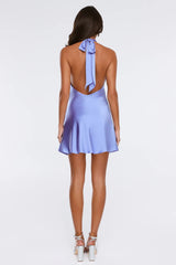 Watch Me Glow Halter Satin Mini Dress Cornflower