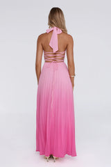 Flirt Fest Halter Pleated Maxi Dress Pink