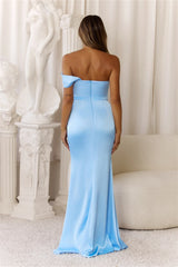 Sundrenched Chic Satin One Shoulder Maxi Dress Light Blue