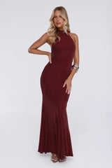 Rose Mist Halter Maxi Dress Burgundy
