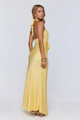 Vibe Star Halter Satin Maxi Dress Yellow