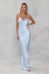 The Flora Satin Maxi Dress Light Blue