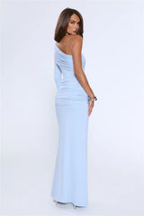 Night Starflower One Shoulder Maxi Dress Blue