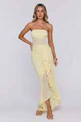Spark Soirée Strapless Mesh Maxi Dress Yellow