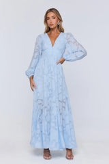 Glow Blossom Long Sleeve Maxi Dress Blue
