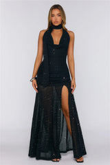 Wildflower Way Knit Sequin Maxi Dress Black