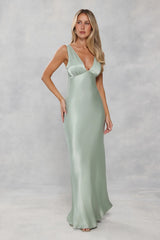The Isabeau Satin Maxi Dress Sage Green