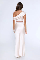 Under Candlelights Off Shoulder Satin Maxi Dress Champagne