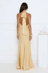 Glitz Gathering Halter Satin Maxi Dress Gold