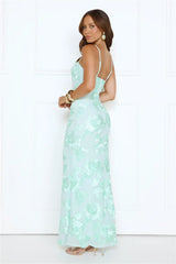 Glimmers Of Gold Mesh Maxi Dress Mint