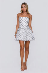 First Served Strapless Polka Dot Mini Dress White