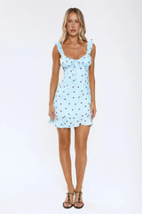 Zero Hesitation Polka Dot Satin Mini Dress Blue