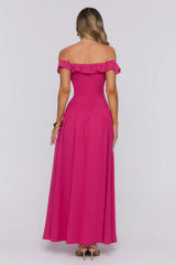 Dewy Glow Off Shoulder Maxi Dress Magenta