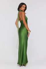 Étoile Club Satin Halter Maxi Dress Green
