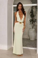 Elegant Aura Halter Maxi Dress Citrus Yellow