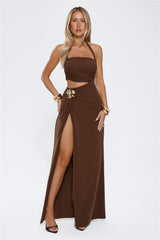 Secret Bloomers Halter Maxi Dress Chocolate
