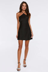 Wink This Way Satin Mini Dress Black