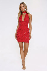 Glow Moment Halter Lace Mini Dress Red